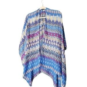 NFS Natasha Geometric Aztec Flowy Blue Pink Purple Sheer Kimono Wrap OS